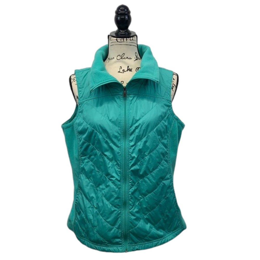 Columbia Sportswear Women’s Green Puffer Vest w/Fleece Collar & Sides Size Large